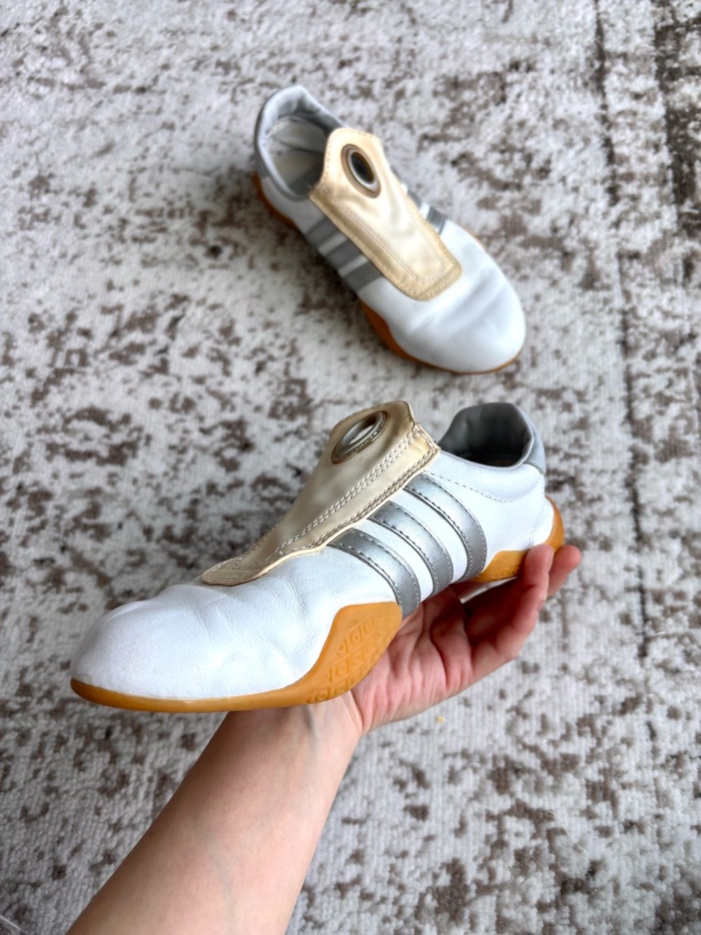 Vintage Y2K Adidas Archive MEI 2000s Taekwondo White and Silver Stripes Sneakers - Picture 4 of 10